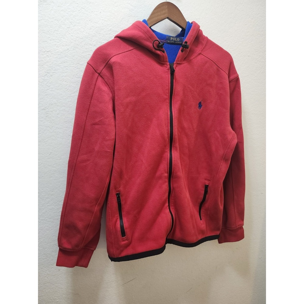 VINTAGE RALPH LAUREN POLO  FULL ZIP UP FLEECE‎ HOODIE RED MEN'S SIZE L
